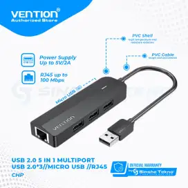 Vention USB2.0 Multiport Ethernet RJ45 Kabel Panjang 15cm Ori