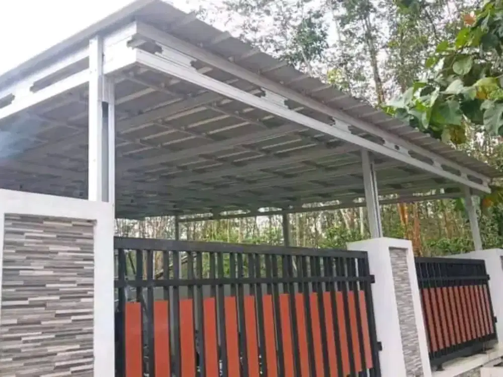 Pemasangan kanopi rumah rangka baja ringan atap alderon Single layer