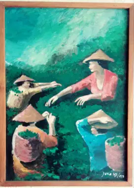 lukisan. PEMETIK DAUN TEH.oil on canvas 50x70, bingkai