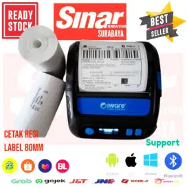 PRINTER LABEL BLUETOOTH THERMAL 80MM - CETAK RESI PLUS 2 ROL STICKER