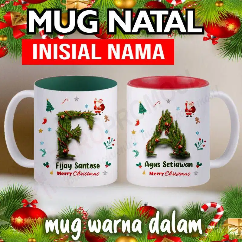Kado natal mug christmas warna dalam merah dan hijau