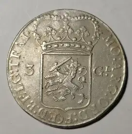 Koin Belanda, Netherlands, 3 G 1793, UTRECHT, Patung Pillar Pallais