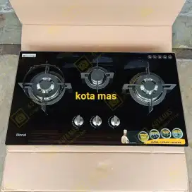 Kompor Tanam 3 Tungku Rinnai RB713NGB Tempered Glass Gas Stove