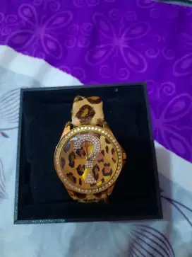 Jam tangan wanita guess original,tali leopard bulu mix kulit no kw