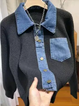 Kemeja Rajut Combi Denim BKK Premium