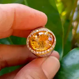 Cincin Perak Batu Permata Natural CITRINE Quartz HQ + Memo (6,90crt)