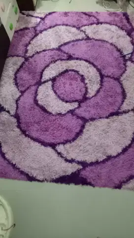 Karpet Tebal PREMIUM, bulu motif bunga mawar ungu combi pink