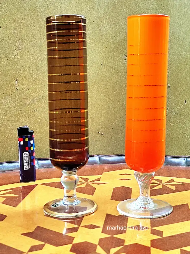Gelas kaca tiup semi kristal antik kuno jadul vintage