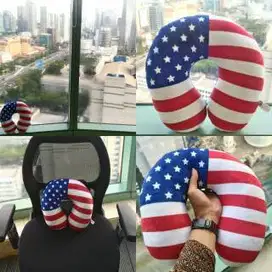 Bantal leher kepala aksesoris interior mobil motif bendera amerika SNI