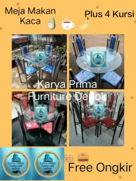 Meja makan kaca 4 kursi makan kuat & awet 1 Juta cocok utk ruang anda