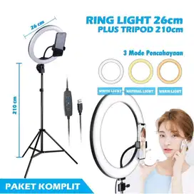 Ring Light 26cm + Tripod 2.1m - Lampu Makeup - Lampu Selfie - Lampu Vl