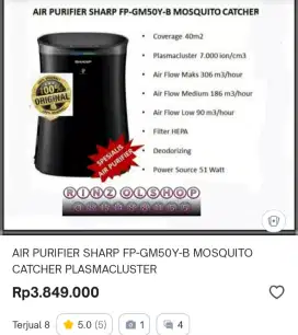 Jual cepat Sharp air purifier fp gm50y (anti covid, nyamuk, dll)