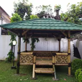 Saung Gazebo Bambu Atap Genteng Metal Berkualitas