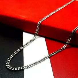 Kalung Titanium Rantai Pria  Kuat Silver Cowok Hip Hop