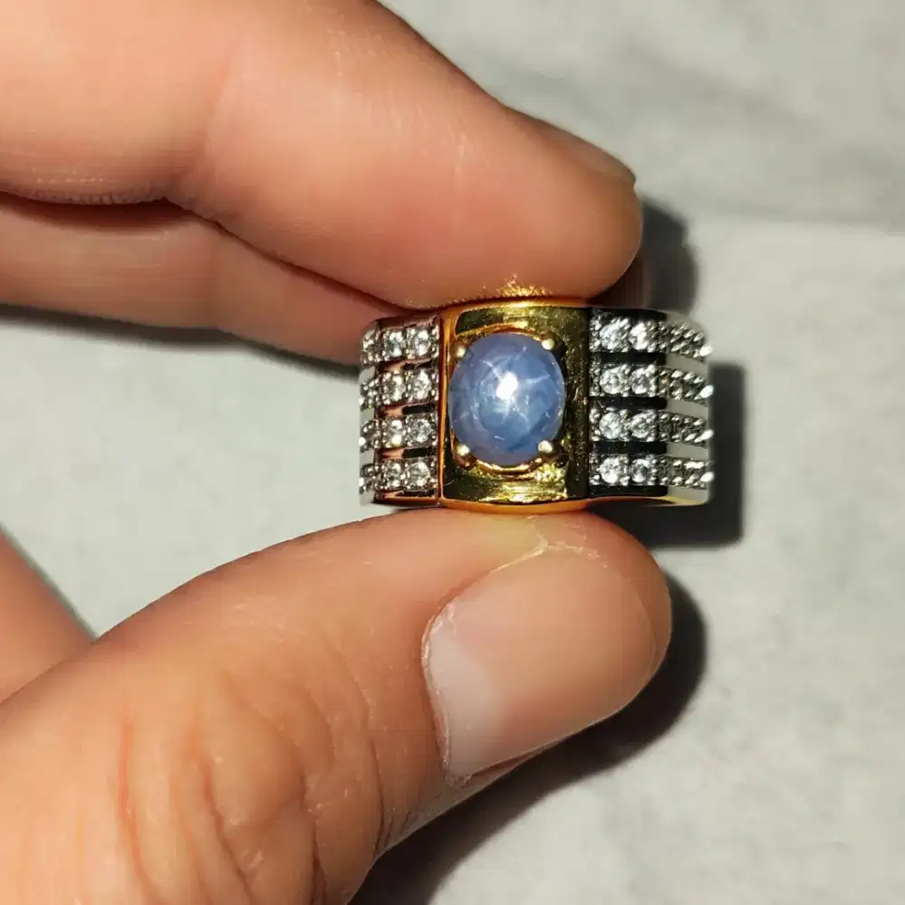 Cincin Blue Sapphire Star Srilanka No Heat Ring Alpaka Hongkong
