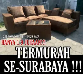PROMO SET SOFA L Sudut / Sofa L Minimalis + Meja Kaca