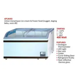 SLIDING CURVE GLASS FREEZER GEA 500 LITER SD-500BY