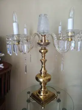 Lampu standing kuningan kristal Bohemia asli. T. 70cm.Diamtr 60cm