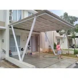 Pemasangan kanopi rumah rangka baja ringan atap spandek pasir