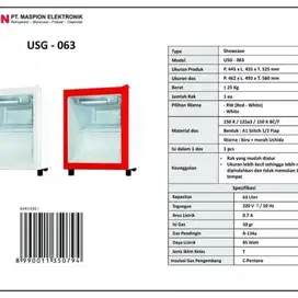 Showcase Maspion kulkas pendingin 63 liter USG-063