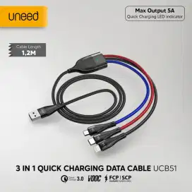 uneed 3 in 1 Quick Charging Data Cable Upto 5A QC3.0 VOOC UCB51 Ori