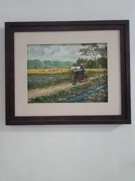 Lukisan Kanvas Sepeda bawa panen padi(PROMO AKHIR BULAN)