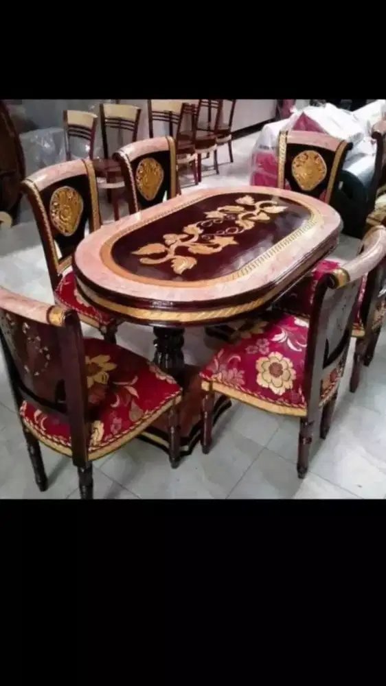 Meja Makan 6kursi Motif Marmer (JATI)