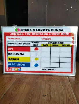 Papan Akrilik Code Red/Jadwal Tim Bencana