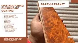 Lantai kayu jati UV Coating / parket jati solid finishing UV Coating