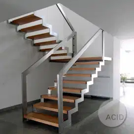 Tangga besi minimalis papan jati