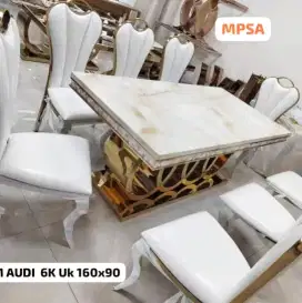 Meja makan batu mamer, meja makan marmer 6 kursi, meja makan import
