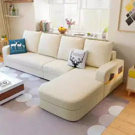 Sofa ruang tamu keluarga terbaru l shape minimalis