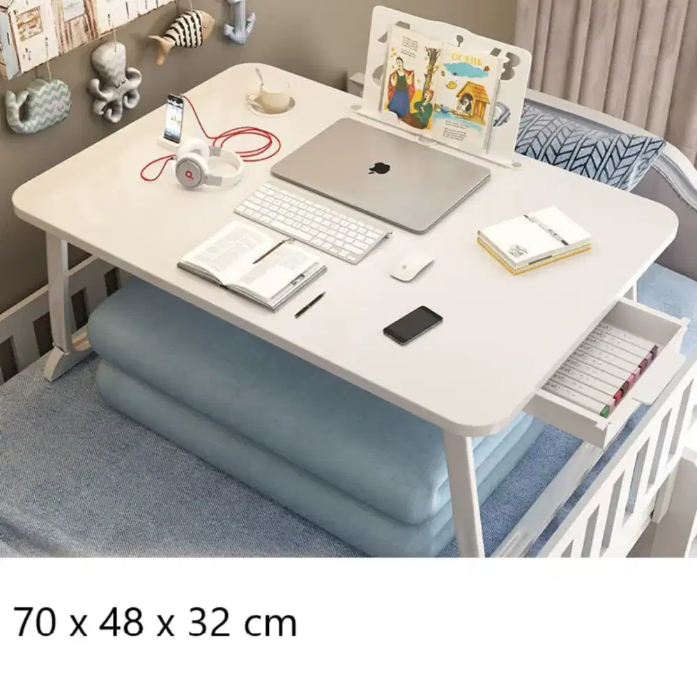 boussac meja lipat laptop foldable bed table with  drawer cup holder
