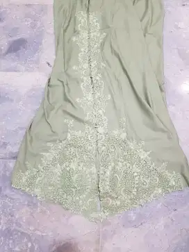 Bahan kebaya bordir hijau lumut