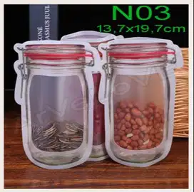 Mason Jar Zipper Plastic Bag Toples Medium Merah transparan klip snack