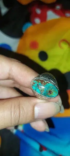 Cincin akik Piruz Ocean Blue Ovale / Viruz Biru Laut Size 8