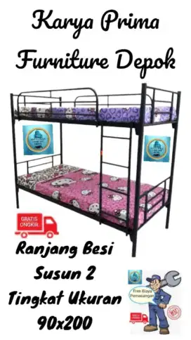 Ranjang Besi Susun 2 Tingkat 90x200 kuat awet baru1.450.000free ongkir