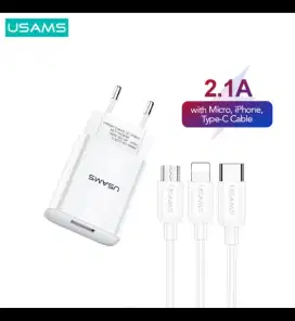 Charger usams 2.1A kabel 3in1 mikro type C iphone fast charging