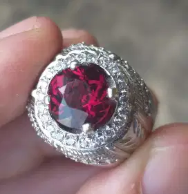 Dijual Natural rhodolite umbalite garnett ring perak mewah