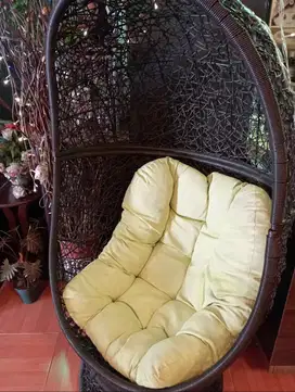 Kursi Santai Indoor Outdoor Rotan Sintetis Egg Chair + Bantal Besar