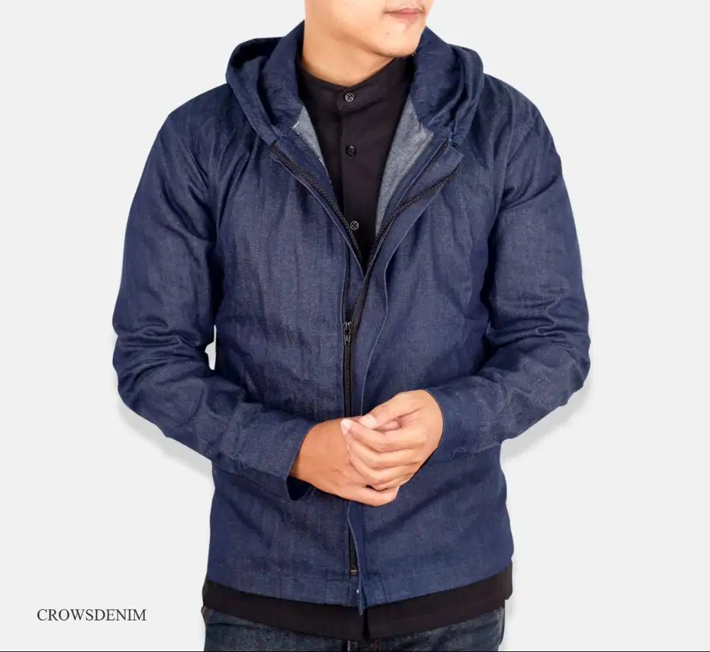 Jaket Pria | Jaket Denim Pria Keren | Jaket Hoodie Polos Biru