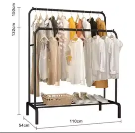 Double Big Stand Hanger/Gantungan Baju Besi Tingkat 2