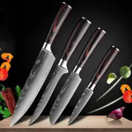 xituo set pisau dapur damacus pattren stainless steel 4 pcs