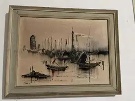 Lukisan vintage cat minyak 1960s rare komdosi bagus