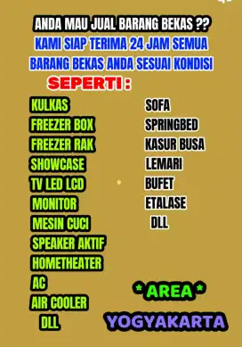 KAMI BELI BARANG BEKAS ANDA KULKAS, FREEZER, SHOWCASE, TV, MONITOR DLL