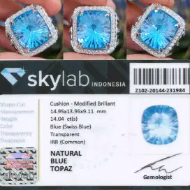 natural swiss blue topaz 14.04 cts ring perak memo SKY lab