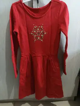 Dress import merah anak preloved like new size 7-8thn