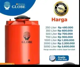 Tangki air merek GLOBE berbagai ukuran