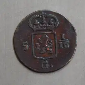 koin 1 duit adalah 5 1/16 gulden Indiae Batavia 1808 (B18) Cantik