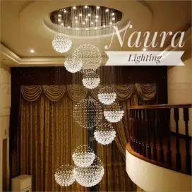 Lampu Gantung Crystal 3Bola + 8Bola Spiral D120xH400Cm